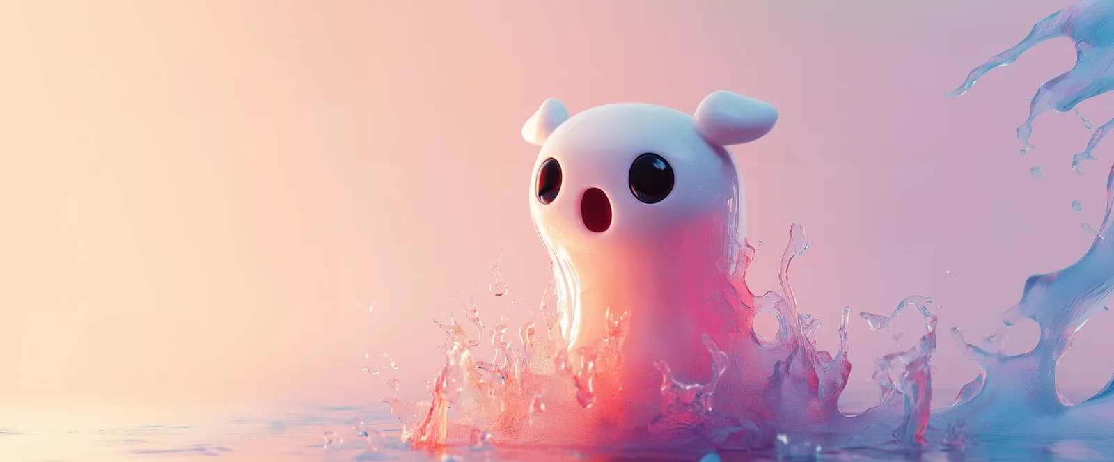 Mochi rising out of a pink splash