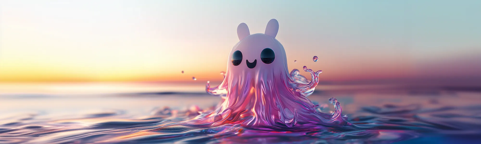 Mochi drifting on the sea at sunset